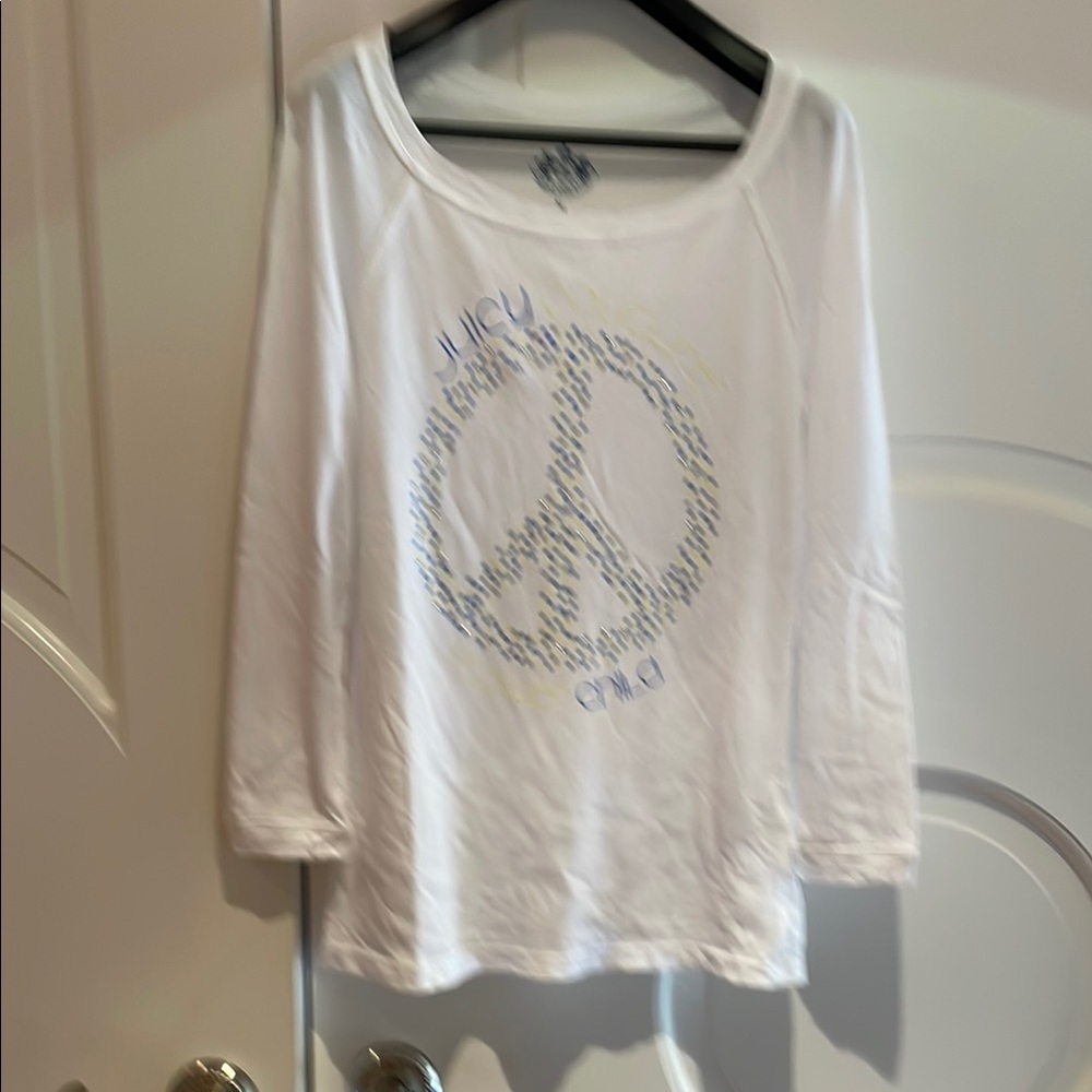 Brand new Juicy Couture White 3/4 Sleeve Peace Sign Top
